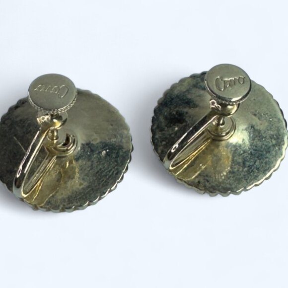 Rare Vintage 1970s Coro Screw Back Earrings Eagle Crest Mother of Pearl - Picture 3 of 5